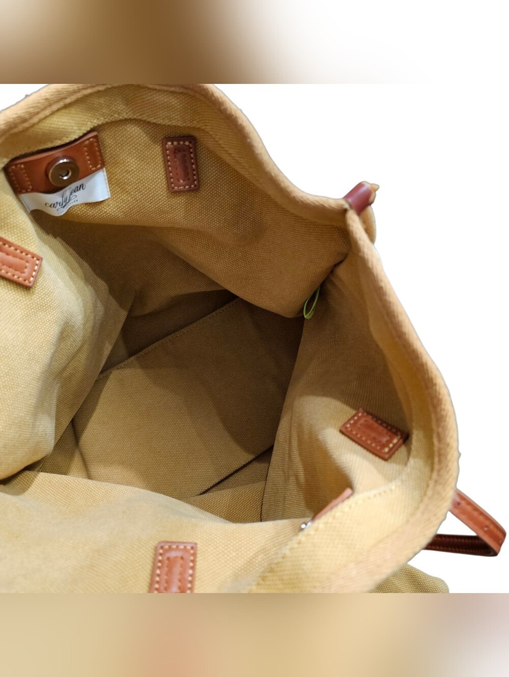 Carly Jean Los Angeles Canvas Tote Bag with Matching Zipper Pouch Tan Yellow - Picture 4 of 8